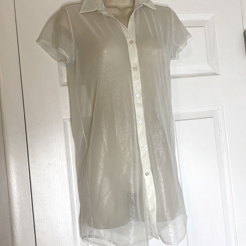 American Apparel Sheer Ivory Mini Shirt Dress